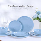 Webbylee 12-Piece Melamine Dinnerware Set for 4 – Unbreakable Plates & Bowls, Lightweight, Two-Tone Blue & Beige, Ideal for Family Meals, Camping, Picnic, Parties