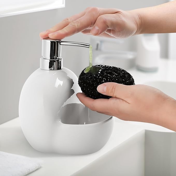 RQYIXI Soap Dispenser with Sponge Holder Ceramic Hand and Dish Soap Dispenser 25oz for Kitchen Bathroom