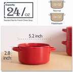 DELLING French Onion Soup Bowls with Handles Set of 6-24 oz Ceramic Soup Crocks Oven Safe, Porcelain Soup Bowl for Chili, Stew, Cereal - Red Stackable Microwave Dishwasher Safe
