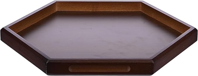 Hexagon Serving Trays & Platters, 11.8" Charcuterie Platter, Cafeteria Trays, Hexagon Wooden Ottoman Tray, Food Serving Boards Table Plates for Family Dinner Eating Parties