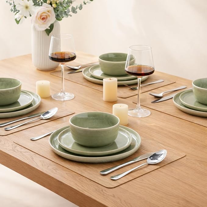 AmorArc Stoneware Dinnerware Sets,Round Reactive Glaze Ceramic Plates and Bowls Sets,Highly Scrath Resistant | Dishwasher & Microwave Safe,Service for 8 Dishes Set (24pc)