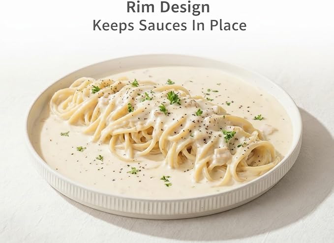 Ceramic Dinnerware Sets for 4-12 Piece Plates and Bowls Set, Microwave and Dishwasher Safe Stoneware, Ribbed Dishes and 22oz Bowls, Speckled White
