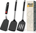 3 Pcs Silicone Spatula Set, Heat Resistant Solid & Slotted Turner for Non-Stick Pans, Silicone Cooking Utensils Set, BPA-Free, Flexible Spatula Turner for Flipping Eggs, Burgers, Pancakes, Black