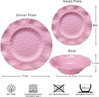 Pink Dishes Melamine Dinnerware Sets, 18 Piece Kitchen Plates and Bowls tableware Set, Lightweight, BPA free Beaded Serving Dishes for Girls, Valentine's Day, Mother's Day. Service for 6.