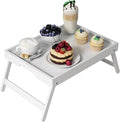 Youpehom Bed Tray Table with Folding Legs,Bamboo Breakfast in Bed for TV Table,Tray,Eating,Snack Tray,Laptop Computer (White, Medium)