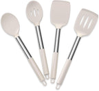 E-far Cooking Utensils Set of 4, Silicone Kitchen Utensils for Non-stick Cookware, Heat Resistant & Non-toxic Slotted Spatula Solid Spoon Turner for Flipping Mixing Serving Basting(Khaki)