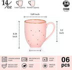 Esfour Ceramics Coffee Mugs Set Of 6, 14 Oz Large Handle Heavy Duty Cups - Microwave Dishwasher Safe - Latte, Cappuccino, Tea, Cocoa, Mocha - Men, Women, Home Office Daily Use, Blossom Assorted Colors