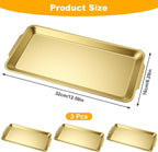 3 Pack 304 Stainless Steel Gold Serving Trays, 12.6" Rectangular Food Serving Platters, Tray Multipurpose for Buffet, Party, Kitchen