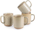 GBhome 12oz Coffee Mugs Set of 4, Handmade Stoneware Coffee Mugs Set with Large Handle for Cappuccino/Latte/Tea/Hot Cocoa, Dishwasher & Microwave Safe-Pale khaki