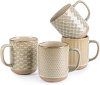 GBhome 12oz Coffee Mugs Set of 4, Handmade Stoneware Coffee Mugs Set with Large Handle for Cappuccino/Latte/Tea/Hot Cocoa, Dishwasher & Microwave Safe-Pale khaki