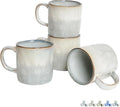 Bosmarlin Ceramic Coffee Mug Set of 4, 14 Oz, Coffee Cups with Big Handle, Microwave Safe, Unique Reactive Glaze (Grey White, 14 Oz)
