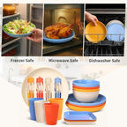 Wheat Straw Dinnerware Sets for 4, Unbreakable Dish Sets Wheat Straw Plates, Bowls, Cups Sets with Utensils, Camping Plates Set with Cups & Bowls, BPA-Free Microwave & Dishwasher Safe Dishware