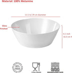 11.5 inch Melamine Large Mixing Bowls, Serving Bowls for Fruits, Popcorn, Chips, Salad, Condiments, Shatter Resistant, Set of 2 White