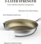 Nonstick Frying Pan Skillet 11inch, 18/10 Stainless Steel Pan, Titanium Pan with Cool Touch Handle, Non Stick Pan, PTFE & PFOA Free, Dishwasher & Oven Safe, Compatible with All Cooktops