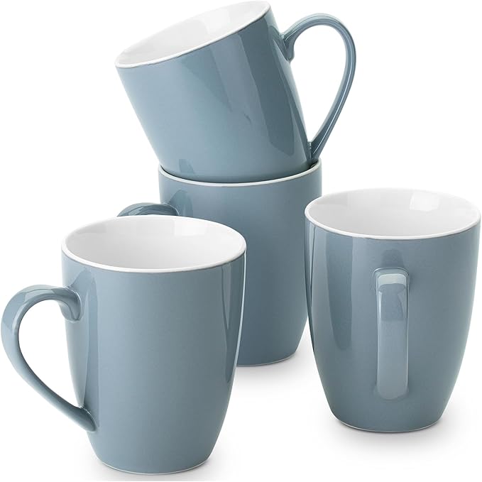 BTaT- Porcelain Coffee Mugs Set, 16 Ounces, 4 Pack, Gray Ceramic Coffee Mugs with Handle, Restaurant Cups for Mocha, Tea, Cappuccino, Cocoa, Cereal, Mug Gift Set, Dishwasher and Microwave Safe