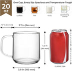 Aquach Glass Coffee Mugs, 20 oz Large Clear Drinking Glasses, Dishwasher & Microwave Safe, Everyday Use for Coffee Tea Juice, Home Office Kitchen Essentials, 2-Pack