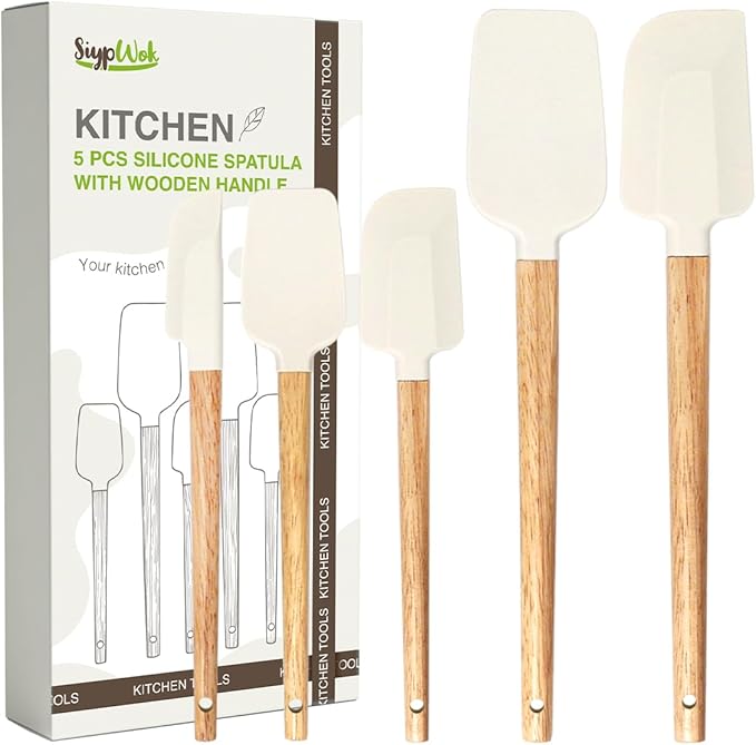Silicone Spatula Set, Food Grade Rubber Spatula-4 Piece Nonstick Rubber Spatulas, Spoonula, Jar Scraper for Cooking, Baking, Mixing, Frosting - Heat Resistant Up to 600°F (5 Pcs Spatula White)