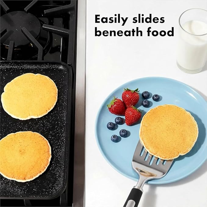 Stainless Steel Cooking Spoon Set, Heavy-Duty Thickened Cooking Utensils – Solid & Slotted Turner, Solid & Slotted Spoon, Metal Spatula Set for Kitchen