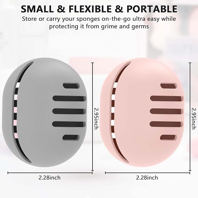 Fauxomor Makeup Sponge Holder,4PCS Double-sided Breathable Silicone Beauty Make Up Blender Case for Travel,Shatterproof Makeup Sponge Travel Case for All Sponges Easy Carry,Grey+Khaki+Pink+Pink