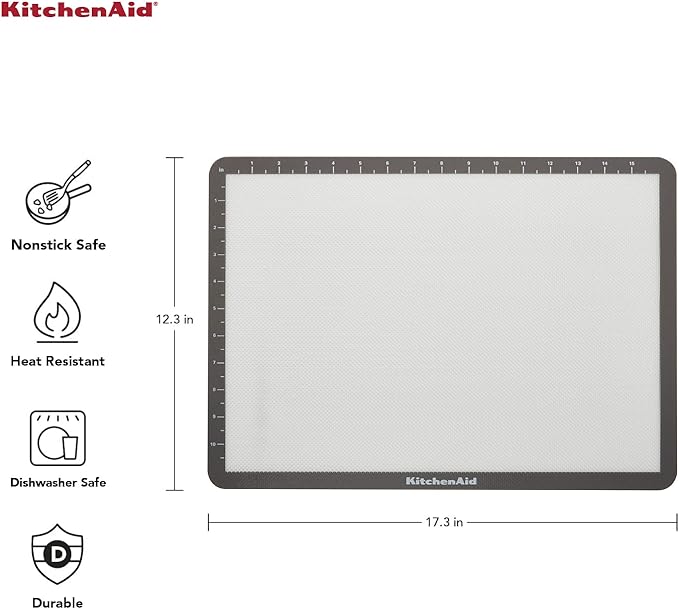 KitchenAid Silicone Large Baking Mat, 12x17-Inch, Gray