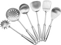 304 Stainless Steel Cooking Utensils Set,6 PCS Metal Cooking Utensils Set,Large Spoon,Spaghetti Spoon,Wok Spatula,Skimmer,Soup Ladle etc(Dishwasher Safe)