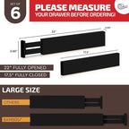 6 Pack Bamboo Drawer Dividers - 17" to 21.5" Expandable Adjustable Drawer Organizer for Kitchen Utensils, Large Drawer Divider, Clothes, Dresser, Bedroom, Bathroom, Desk Drawer Separator Set (Black)