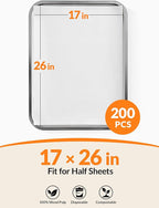 SMARTAKE 200 Pcs Parchment Paper Baking Sheets, 17x26 Inch Non-Stick Precut Baking Parchment, Suitable for Baking Grilling Air Fryer Steaming Bread Cup Cake Cookie and More (White)