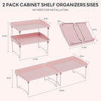 2 Pcs Cabinet Organizer Shelf，Stackable Kitchen Counter Shelves, Spice Rack,Countertop Organizers，Pink Plastic Storage Shelves Rack for Makeup，Bathroom, Cupboard，Desk，Pantry Organization