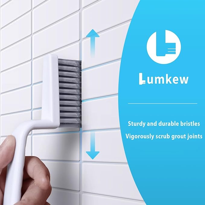 Lumkew Grout Cleaner Brush V Shape, Stiff Grout Cleaning Brushes for Tile Floor, Handheld Grout Scrub Brush Set for Shower, Bathroom, Kitchen, Household Use,2 pcs