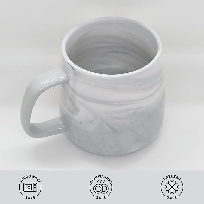 Ceramic Coffee Mug Set of 2, Gray and Pink Marble Pattern Procelain Couple Mugs, Stoneware Matching Cups, Dishwasher Safe, Microwave Safe, 13 oz