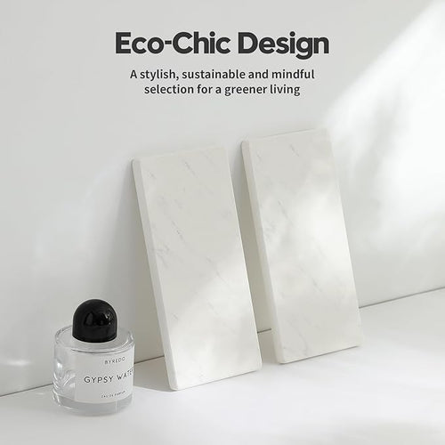 2PCS Diatomite Marble Stone Drying Mat for Kitchen Counter, Water Absorbing Soap Tray Stone Faucet Mat for Bathroom, Quick Dry Splash Guard Sink Protector, Vanity Dish Dispenser Sponge Holder, 8"x3.8"