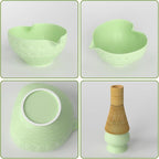 Matcha Whisk Set & Japanese Tea Set, 8PCS Ceramic Matcha Kit, Heart-shaped Matcha Bowl with Spout and Bamboo Whisk for Ceremony Matcha Lovers, Ideal Gift Christmas and Birthday (Matcha Green)