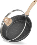 JEETEE Nonstick Frying Pans Skillet with Lid, 8" Granite Non-Stick Frying pan, Aluminum Pans with Bakelite Handle, Compatible with All Stovetops (Gas, Electric & Induction), Grey