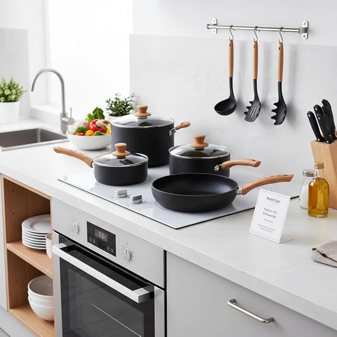 NutriChef 22‑Piece Non‑Stick Ceramic Pots and Pans Set – For All Cooktops Including Induction – PTFE & PFAS Free, Includes Bakeware & Utensils