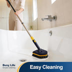 Yocada Tub Tile Scrubber Brush 2 in 1 Cleaning Brush 58.2 Inch Adjustable Telescopic Pole Stiff Bristles Scouring Pads for Cleaning Bathroom Kitchen Toilet Wall Tub Tile Sink Non Scratch