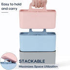 Multiuse Caddy Organizer with Handle, Portable Divided Plastic Tote Bin - Art Craft, Stationary Pen Marker Crayons, Makeup Hair Supplies Storage - Bathroom, Classroom, Dorm, Office, Desk Holder - Pink