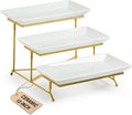 LAUCHUH 3 Tier Serving Tray, Porcelain Serving Platter Tier Serving Stand with Collapsible Sturdier Rack, Serving Trays and Platters Dessert Party Display Set for Mother's Day, Gold, 12 Inch