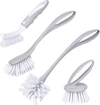 Dish & Bottle Brush Set, 4-Piece Kitchen Cleaning Brushes, Gray, Plastic Handles, Medium Bristles (Nylon or Polyester)