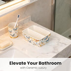 2 Compartments Ceramic Sponge Holder for Kitchen Sink, Cute Floral Pattern Countertop Dish Sponges Holder Soap Sink Organizer Caddy Farmhouse Home Kitchen Decor Butterfly