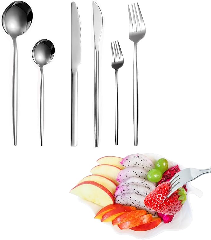 48-Piece Silverware Set, Stainless Steel Flatware Set for 8 - Service for 8 Includes Knives, Forks, Spoons & Teaspoons, Mirror Polished, Dishwasher Safe