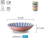 Selamica Ceramic 30oz Large Pasta Salad Bowls 8 Inch Wide and Shallow Soup Bowls, Stackable, Microwave and Oven Safe, Set Of 6, Assorted Colors