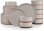 LIANYU Plates and Bowls Sets, 24 Pieces Stoneware Dinnerware Set for 8, Modern Kitchen Dinner Set Ceramic Dishware Dishes Set, Microwave and Dishwasher Safe, Terra Brown