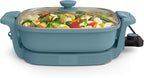 bella Make & Take Electric Skillet, Fits-anywhere™ kitchenware, EverGood™ Ceramic Coating, Adjustable Temperature & Dishwasher-Safe Tempered Glass Lid, Cast Aluminum Base, 1200 Watt, Surf