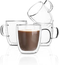 BTaT- Double Walled Glass Coffee Mugs, 12 oz, Set of 4, Glass Coffee Cups with Handle, Insulated Clear Coffee Mug for Hot Beverages, Cappuccino, Latte, Tea, Americano, Microwave & Freezer Safe
