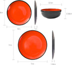 TP 12-Piece Melamine Dinnerware Sets, Plates and Bowls Dishes Set for 4, Break-Resistant & Non-Microwavable, Lightweight Dinner Plates, Glossy Black and Red