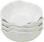 Perlette Off-White Beaded 12-Piece Dinnerware Set – Includes 4 Dinner Plates, 4 Salad Plates, 4 Bowls (7.5" x 2", 22 oz) – Elegant Unbreakable Melamine, Heavyweight, Perfect for Indoor/Outdoor Dining
