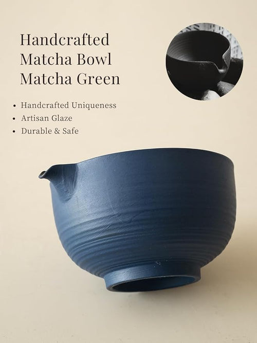 6-pcs Japanese Matcha Whisk Set, Handmade Ceramic Matcha Set with Bowl(Chawan),Bamboo Whisk(Chasen) and Holder, Scoop, Sifter & Tea Towel,Matcha Kit for Ceremony (Cobalt Blue)