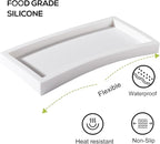 Small Silicone Bathroom Vanity Tray Rectangle Soap and Sponge Holder Kitchen Sink Organizer for Scrubber, Lotion Bottles, Perfume, Jewelry, Candle, Key Trinket Ring, White