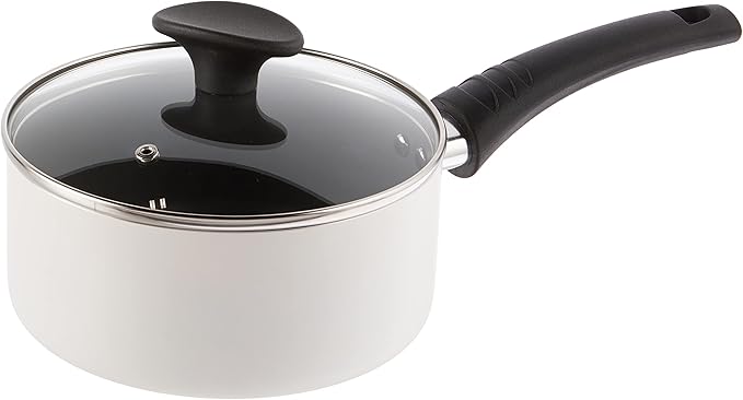 BELLA Cookware Set, 12 Piece Pots and Pans with Utensils, Nonstick PFOA Free Scratch Resistant Cooking Surface Compatible with All Stoves, Nylon and Aluminum, Cream