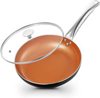 KOCH SYSTEME CS Little Skillet with Lid - 8" Copper Nonstick Frying Pan for Oven & Stove, Small Skillet with Ceramic Coating, Aluminum Nonstick Pan, 100% PFOA Free, All Stove Tops Compatible